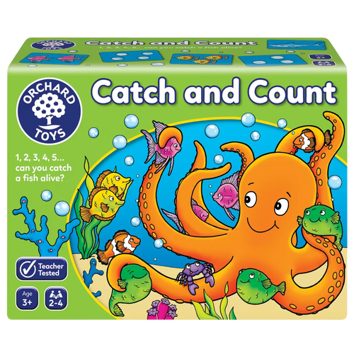 Orchard Toys 'Catch and Count' game box with an octopus and fish design on a green background.
