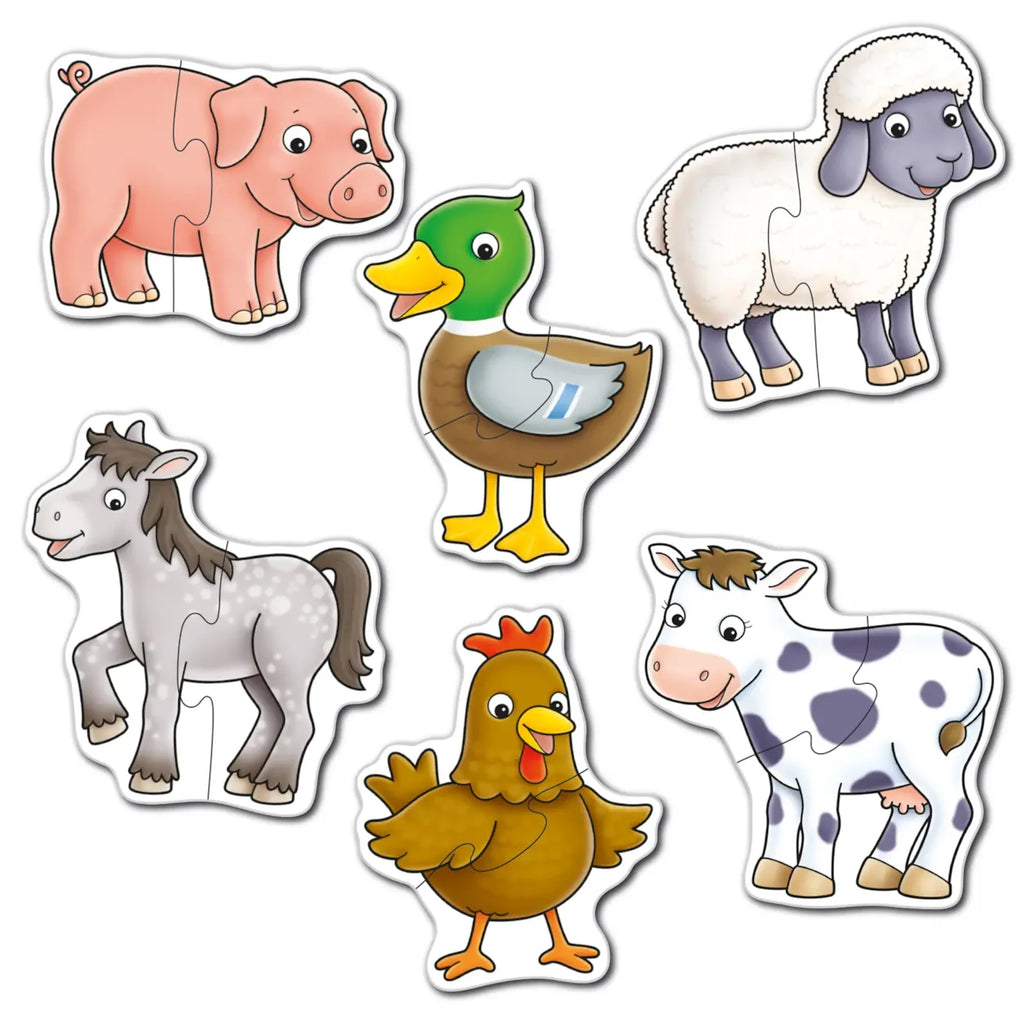 Set of farm animal puzzles on a white background