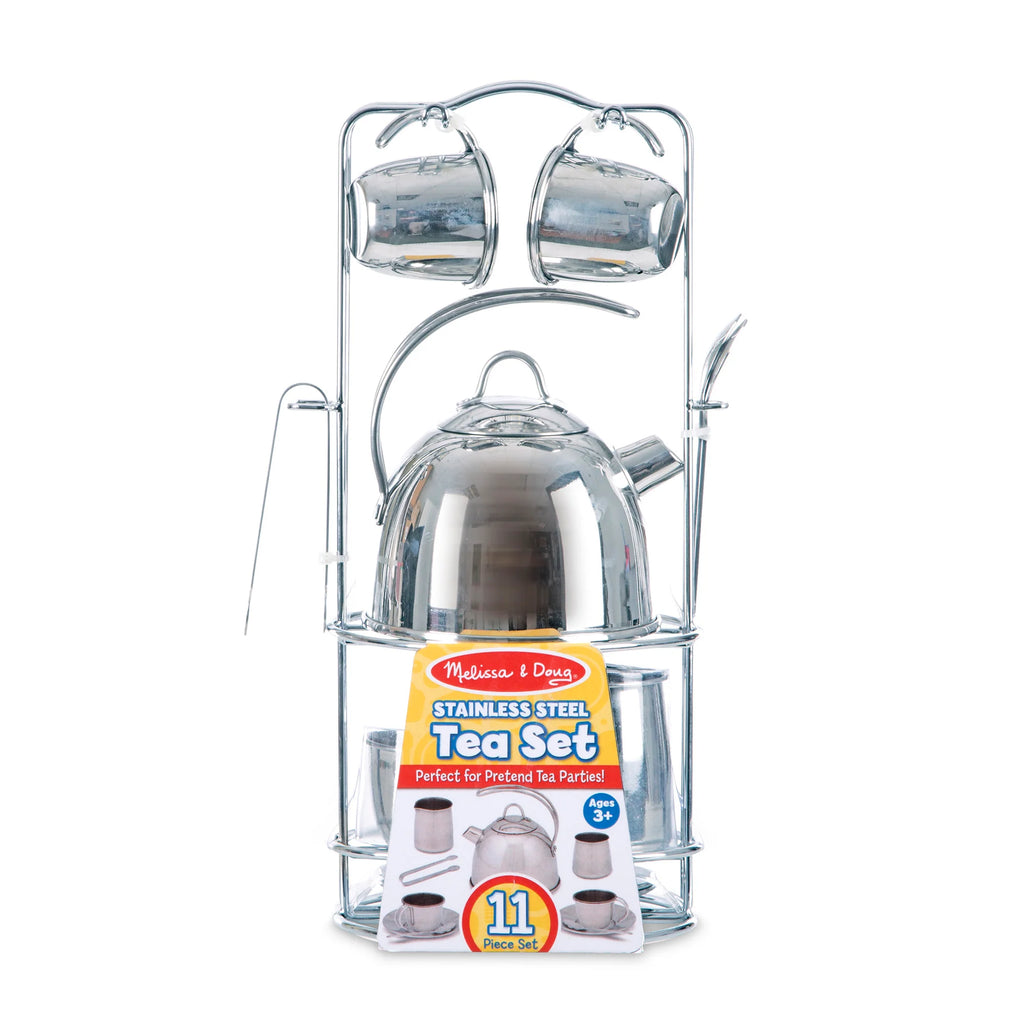 Stainless Steel Pretend Play Tea Set and Storage Rack