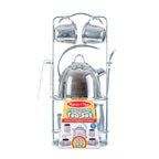 Stainless Steel Pretend Play Tea Set and Storage Rack