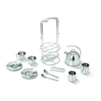 Stainless Steel Pretend Play Tea Set and Storage Rack