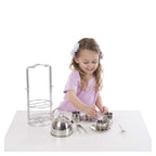 Stainless Steel Pretend Play Tea Set and Storage Rack